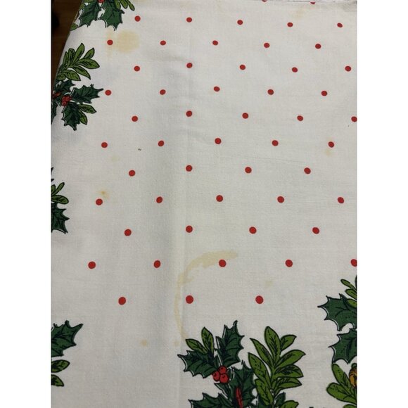 Vintage Christmas Printed Tablecloth Red Bows Ribbons Polka Dots 1950s Red Green - Picture 4 of 16